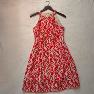 Eliza J Womens Red White Geometric Print Sleeveless Halter A-Line Dress Size 6